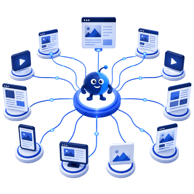 Content distributed across a network of media outlets